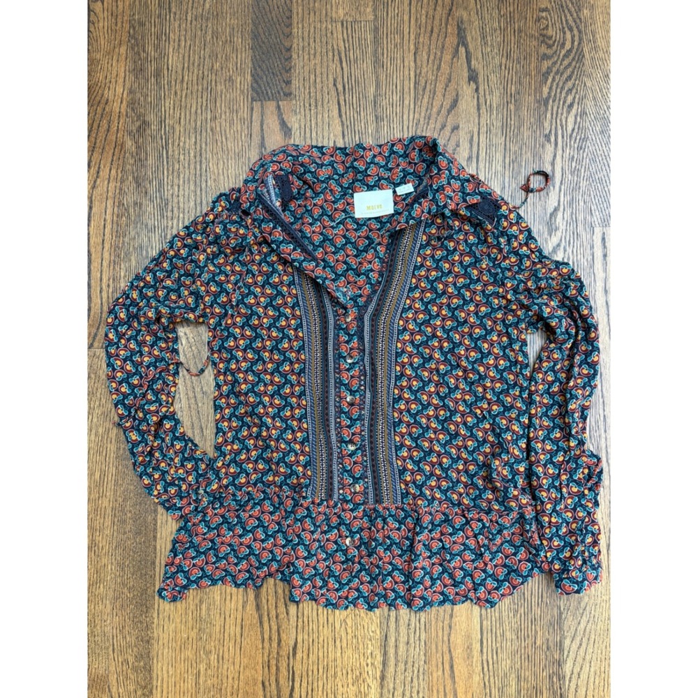 Maeve Anthropologie Blouse Women Size 4 Multicolor Floral Boho Cottagecore